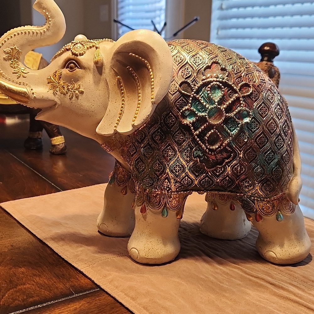 Embellished White & Gold Decorative Elephant Statue - Picture 2 of 7